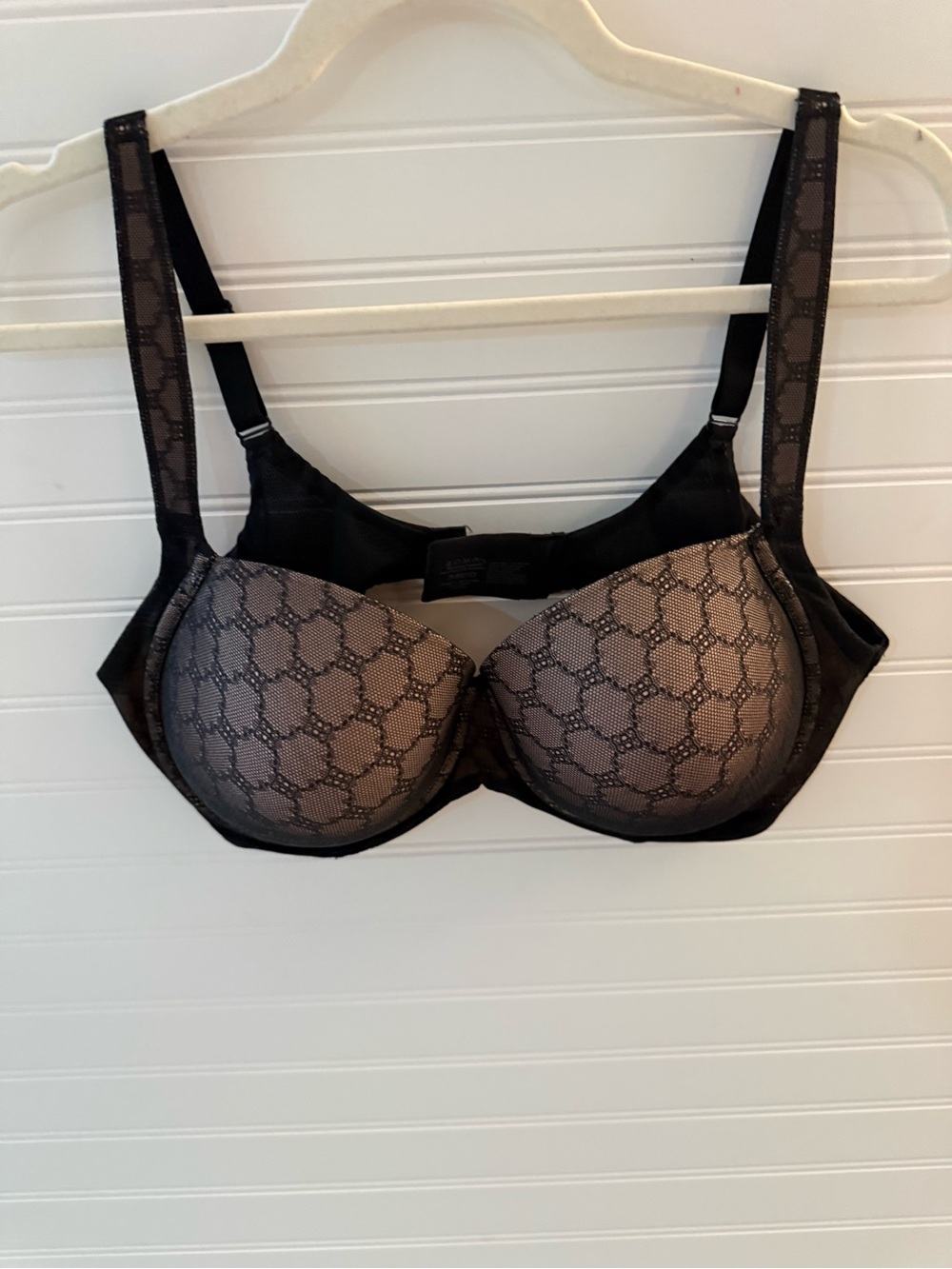 Soma Black and Beige Lace-Pattern Underwire Bra